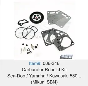 006-346 SEA-DOO Carburetor Rebuild Kitsea Mikuni Sbn 580