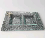 Sea Foam Textured Fused Bubble Art Glass Tray Two Compartments Starfish Accent. Fixed Price $22.94.